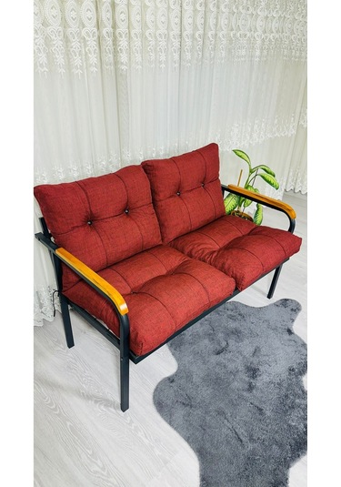 Madame Home Kasımpatı Balkon, Bahçe, Cafe Metal Kanepe Koltuk Takımı 2'li Bordo