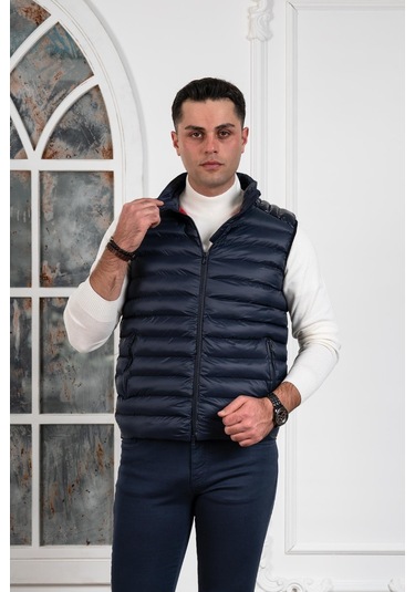 Slimfit Dik Yaka Fermuar Kapamalı Erkek Kapitone Yelek 001