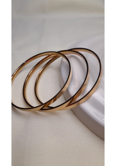 Uzel Çelik Kadın Ajda Kibrit Çöpü 4 MM Kalın 3lü Bileklik Gold