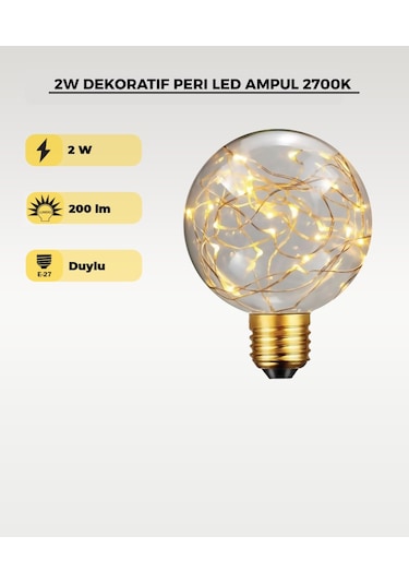 2w Dekoratif Peri Led Ampul 2700k Globe Tasarım Şeffaf Ambiyans Aydınlatma Ampulü