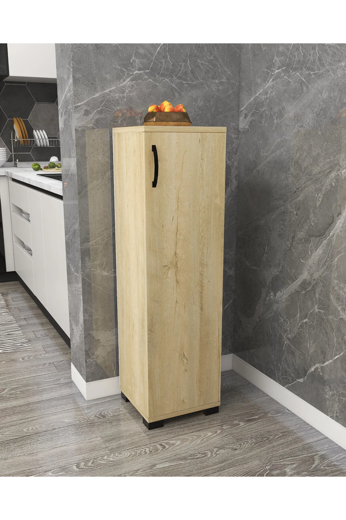 Irmak Dünyası Çok Amaçlı Tek Kapaklı Mini Dolap Erzak Dolabı Banyo Dolabı Meşe