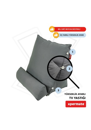 Xpermate Yükseklik Ayarlı Tv Yastığı Bel Destek Yastığı Antrasit