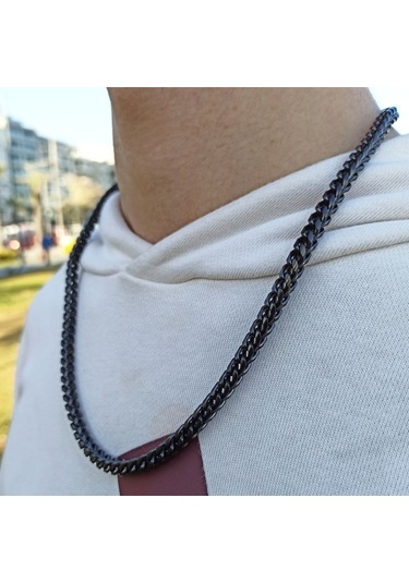 Erkek Çelik Kolye Kare Model Paslanmaz Çelik Kolye Gümüş