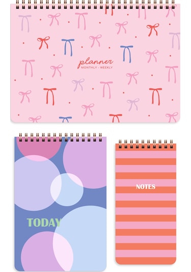 Haftalık Ve Günlük 3 Lü Masaüstü Süresiz Planlayıcı Set - Kurdele Kurdele