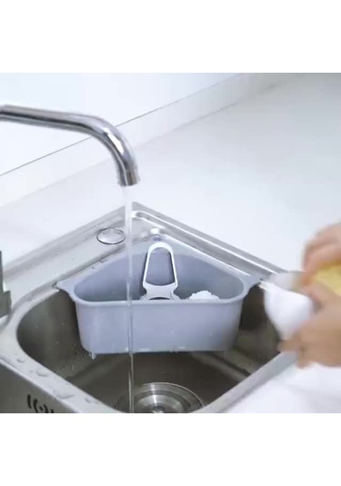 Vkemall Mutfak Lavabo Üçgeni Sucuklu Sulama Sepeti, Asılabilir Meyve Sebze Kabuğu Depolama, Sponge Ve Mendil Tutabilir Plastik Sepet Gri