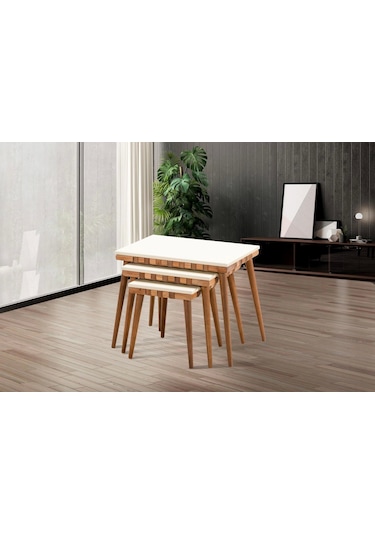 Nivemeshome Safari Ceviz-krem Zigon Sehpa Ceviz-krem