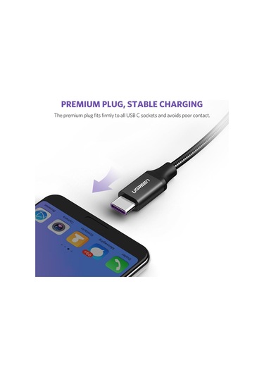 Ugreen 50567 Usb C Şarj Kablosu 5a Hızlı Şarj Örgütlü Kablo Veri Keli Huawei Supercharge