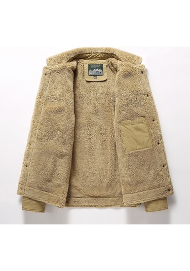 Sonbahar Ve Kış Artı Kadife Kalınlaştırılmış Gündelik Moda Yakalı Erkek Ceketi Haki