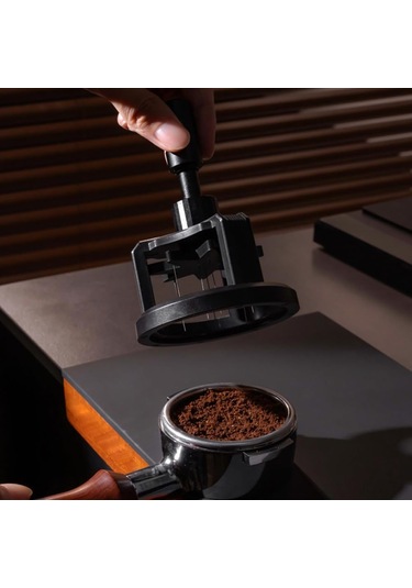 Youmex 51mm Derinlik Ayarlanabilir Kahve Karıştırıcı - Paslanmaz Çelik-alüminyum Döner İğne Dağıtıcı Aleti Siyah
