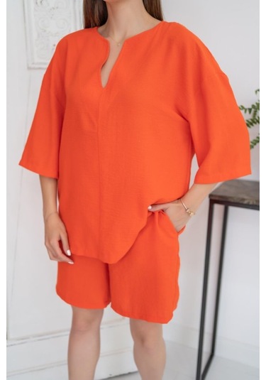 Oranj Şort Ve Üst Takım Siyah - Beyaz