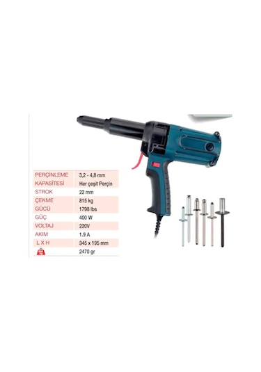 Yama TAC500 Elektrikli Pop Perçin Tabancası 3.2 - 5 MM