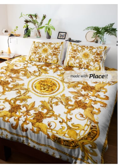 Aslan Çift Kişilik Nevresim Takımı Pamuk Saten 240 260 Cm Altın Sarısı