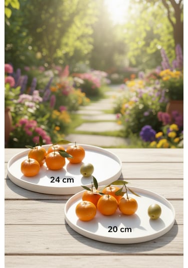 2'li Dekoratif Sunumluk Tepsi Seti 24 Cm & 20 Cm Yuvarlak Servis Tabakları 2 Adet