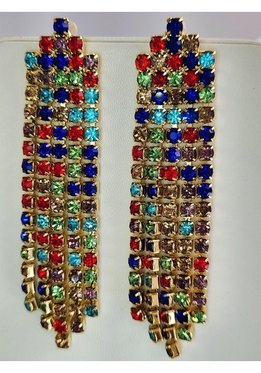 Taşlı Sallantılı Renkli Küpe