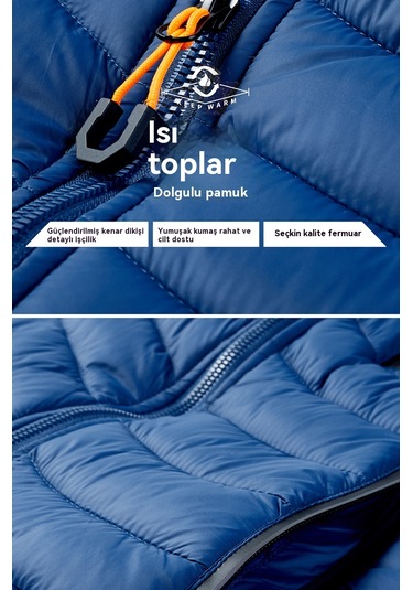 Kapüşonlu Ve Hafif Pamuklu Erkek Sonbahar Ve Kış Pamuklu Ceketleri Açık Mavi