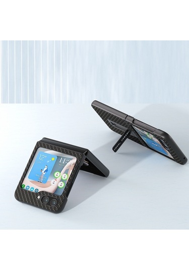 Samsung Galaxy Z Flip5 Abeel Karbon Fiber Doku Koruyucu Telefon Kılıfı Tutucu