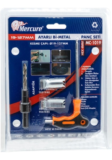 Mercure Mc-1019 Ayarlı Bi-metal Delik Testere Panç Seti 19-127 Mm