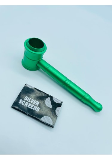 Metal Pipo Yeşil 2parça Süzgeçli Pipe //10cm