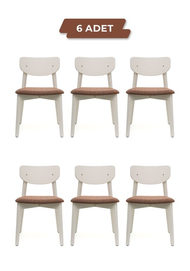 Opus Beyaz Ahşap 6'lı Mutfak Salon Yemek Odası Sandalyesi