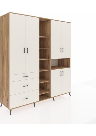 Kronos Dolap 13 Raflı 3 Çekmeceli 6 Kapaklı 220x59x243 Çam-aytaşı/aytaşı Aytası/aytası