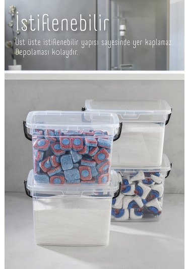 Vienev 4lü 4 Litre Toz Tablet Deterjan Saklama Kabı - Deterjan Kutusu, Toz Tablet Deterjan Kabı Beyaz