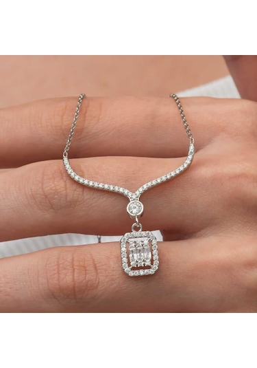 Gümüş Baget Taşlı Gerdanlık Model Kadın Kolye-205543 Çok Renkli