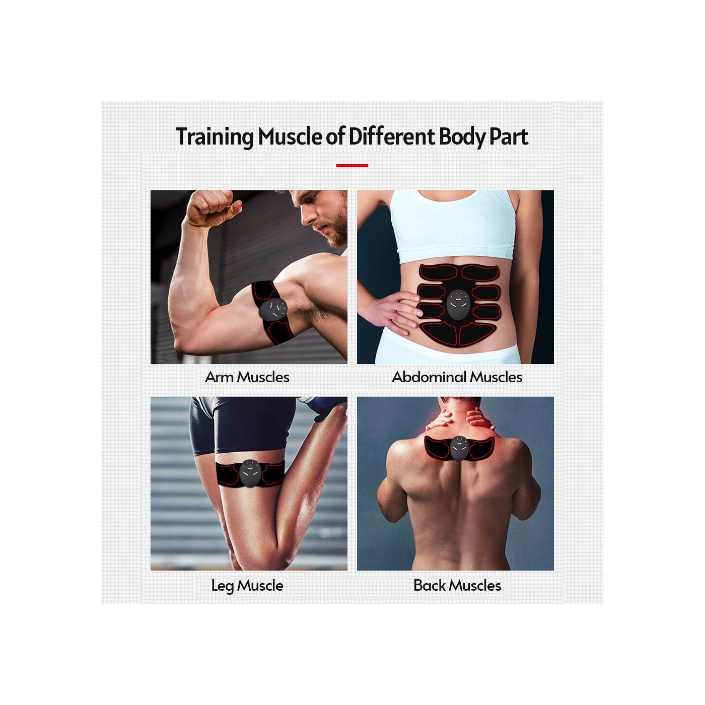 Xindoker Usb Şarjlı Kas Kasagi - 6 Mod 9 Seviye - Karın + Kol Bant Seti - İç Batarya - Ev Ofis Egzersizi Çok Renkli