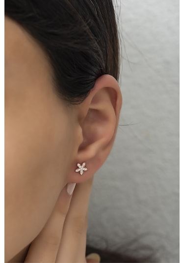 Nereze 925 Ayar Gümüş Minik Rose Kır Çiçeği Küpe