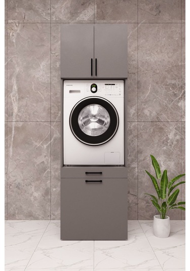 Mdf Çamaşır Makinesi Dolabı Sepetli Antrasit