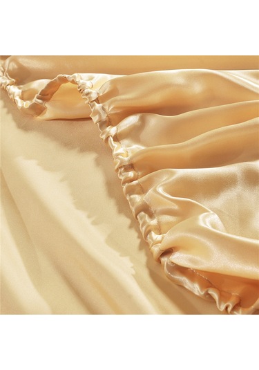 Vkemall Yumuşak İpek Hissi Veren Polyester Çarşaf - 30cm Derinlik - Çift Kişilik Açık Bej DiğER