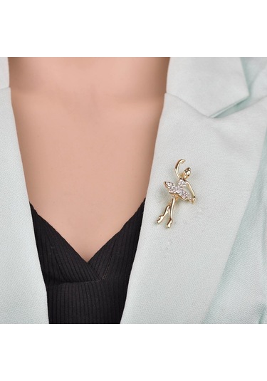 Sones Kristaller Çiçek Etek Bale Dansçısı Balerinler Broş Altın