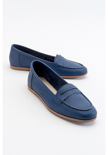 Luvishoes F02 Lacivert Cilt Kadın Babet Lacivert