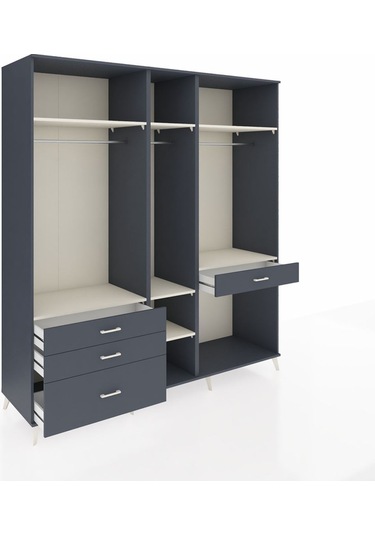 Kronos Dolap 7 Raflı 4 Çekmeceli 3 Askılı 220x59x243 Antrasit-aytaşı/antrasit Aytası/antrasıt