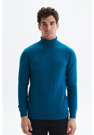 Arma Erkek Slim Fit Likralı Akrilik Kumaş Boğazlı Yaka Triko Kazak K0kro0862 Mavi
