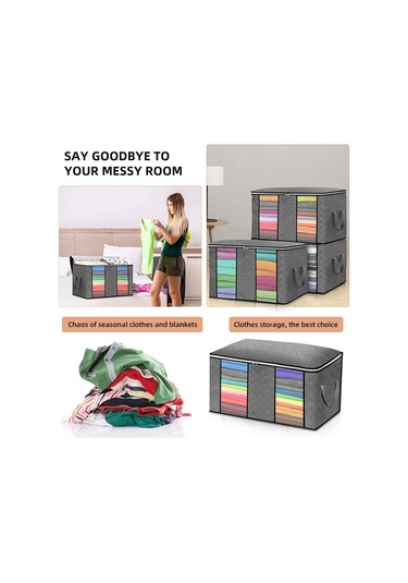 Padalink Gri 3'lü多功能depolama Çantası - 90 Litre Büyük Kapasite, Şeffaf Pencere, Güçlendirilmiş Kollü, Dayanıklı Reçine - Yorgan, Giysi Ve Ev Eşyaları İçin 60x43x35 Cm Gri