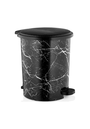Bayev 3'lü Basmalı Pedallı Siyah Mermer Desenli Çöp Kovası Seti Çok Renkli