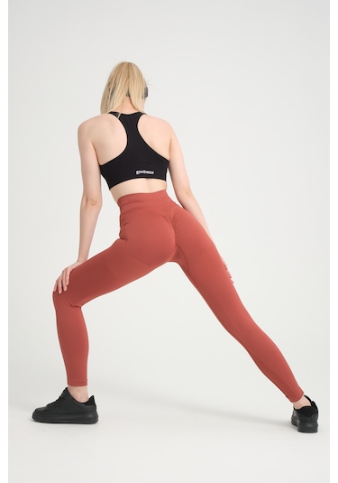 GymhamsKiremit Kalçası Büzgülü Kalça Şekillendirici Push Up Yüksek Bel Toparlayıcı Spor Tayt