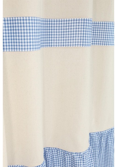 Naturel Fırfırlı Perde Kornişli Vintage Renkli MAvi