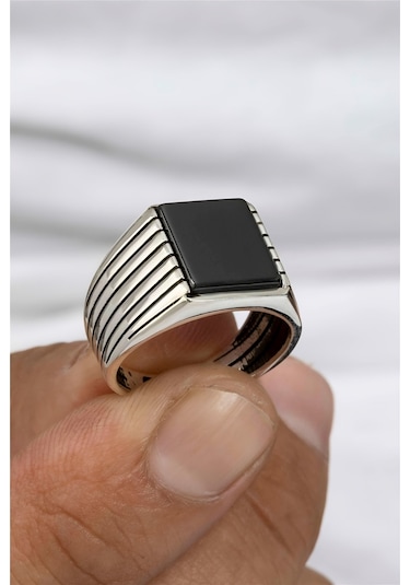 Çizgi Desenli 925 Ayar Gümüş Erkek Yüzük -8323 Gümüş