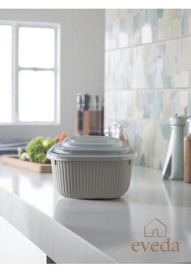 Eveda Snaplid Line Kare Üçlü Set Bej-2 Bej