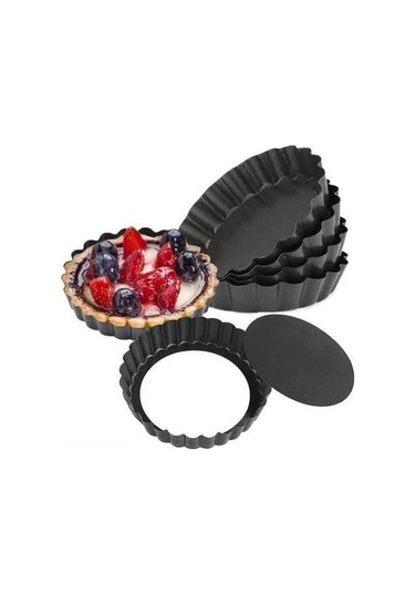 Besthome1 6 Adet 10 Cm Mini Tart Kalıbı, Çıkarılabilir Tabanlı, Anti Yapışkan Kaplama, Küçük Quiche Ve Tatlı Pişirme İçin Siyah Siyah