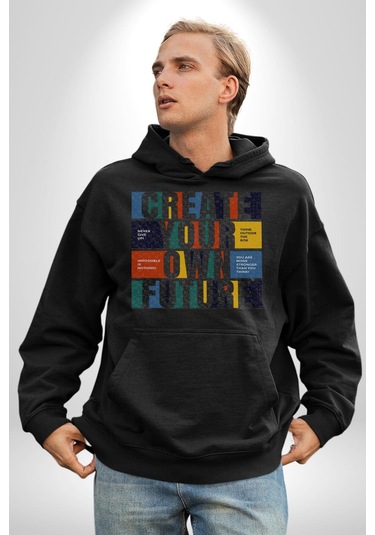 Geleçeği Seninle Planlayalım Kadın Erkek Siyah Kapüşonlu Sweatshirt Hoodie Siyah