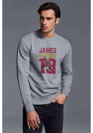 James Harden Basketbolcu Sporcu Baskılı Gri Erkek Örme Sweat