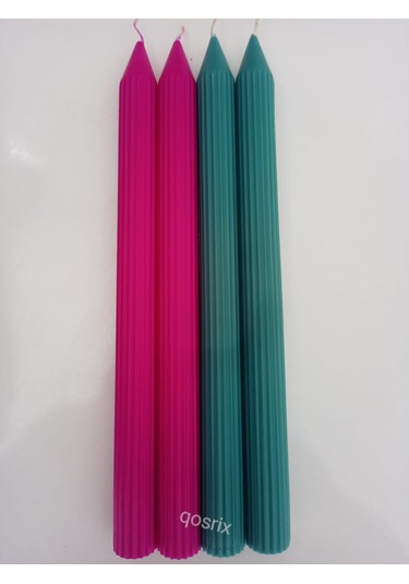 Yılbaşı Özel Serisi 4'lü Fuşya Açık Petrol Yeşili Şamdan Mumu