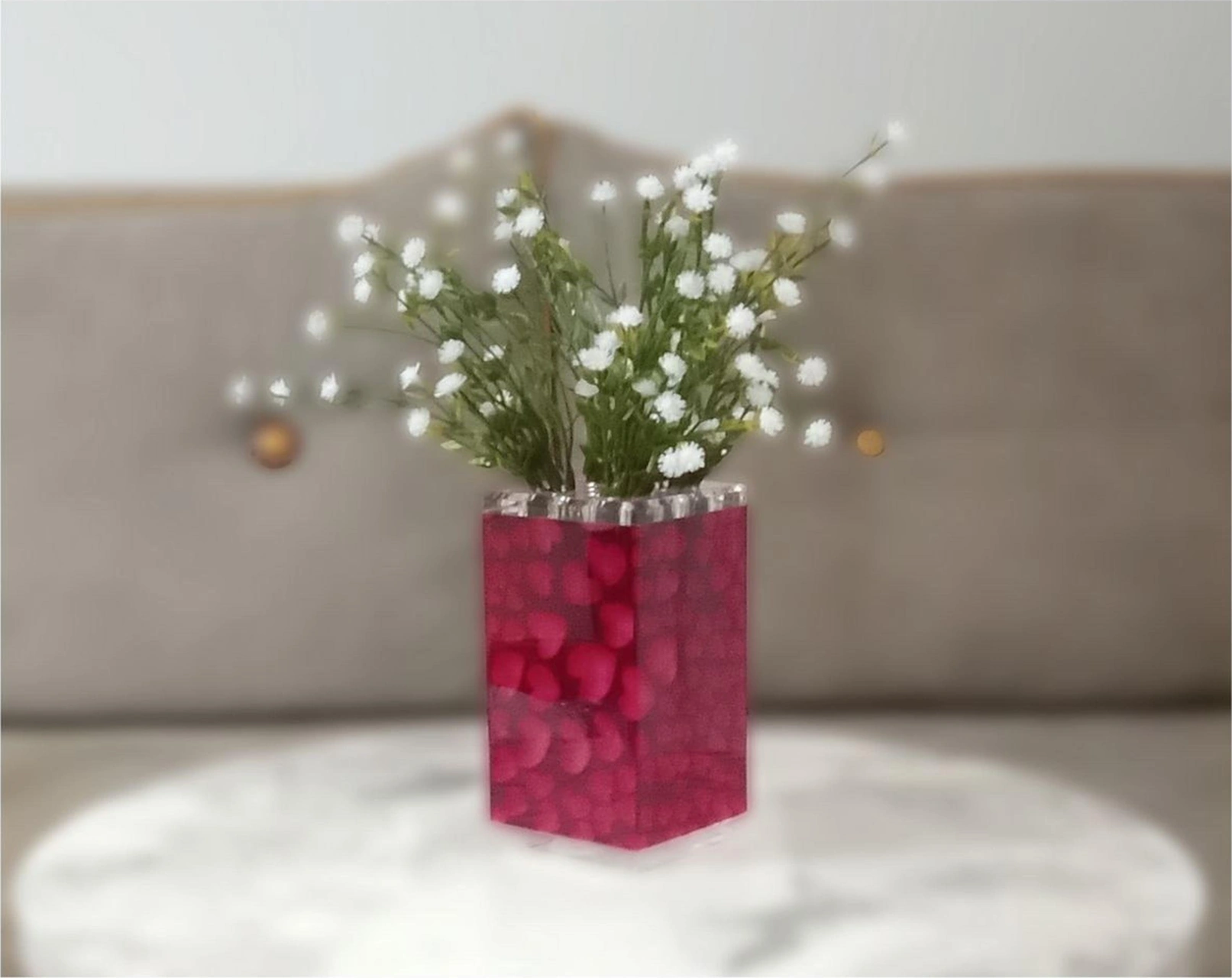 2 Adet Vazo Dahil,vazoda Çiçek,beyaz Yapay Çiçek,vazo Dekoratif Kalpli 7x7x17cm Çok Renkli