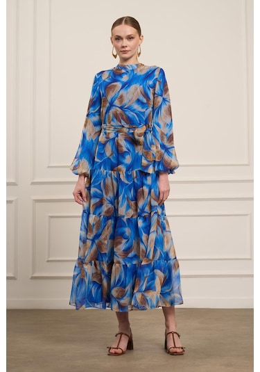 Ftz Women Kadın İpek Şifon Elbise Saks Mavi 31058 Saks Mavi