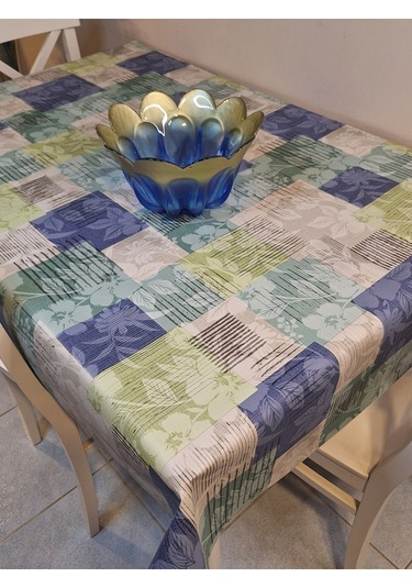 Elyaflı Pvc Muşamba - Desenli Silinebilir Masa Örtüsü Yeşil Fnt1246 Mavi