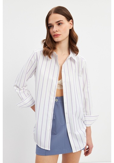 Stella Pulvis Lila Çizgili Basic Gömlek Lila