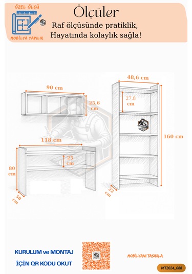 Tamamı Mdf Kitaplıklı Duvar Raflı Çalışma Odası Seti
