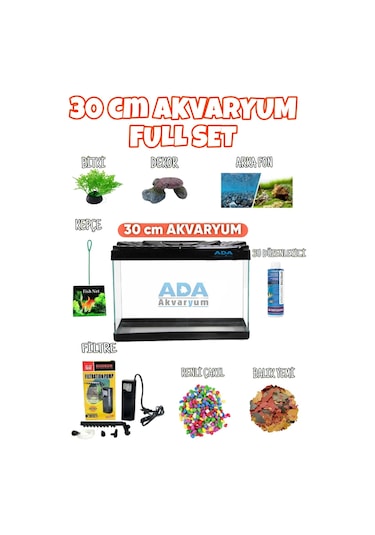 Ada Akvaryum Full Akvaryum Seti Siyah Renk 30x23x15 Cm 9 Parça